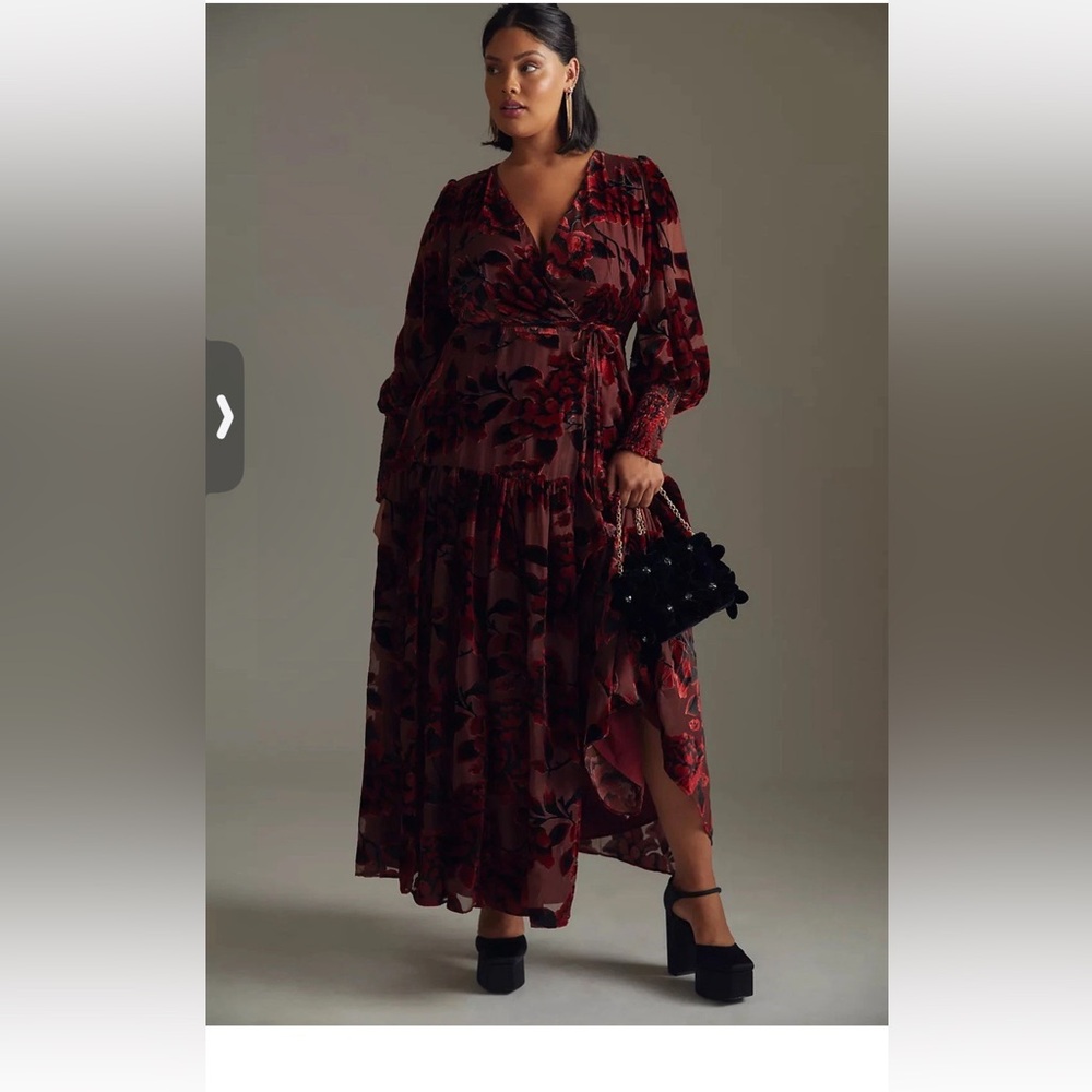 Women's Black Floral Velvet Wrap Maxi Dress | S - Picture 7 of 12